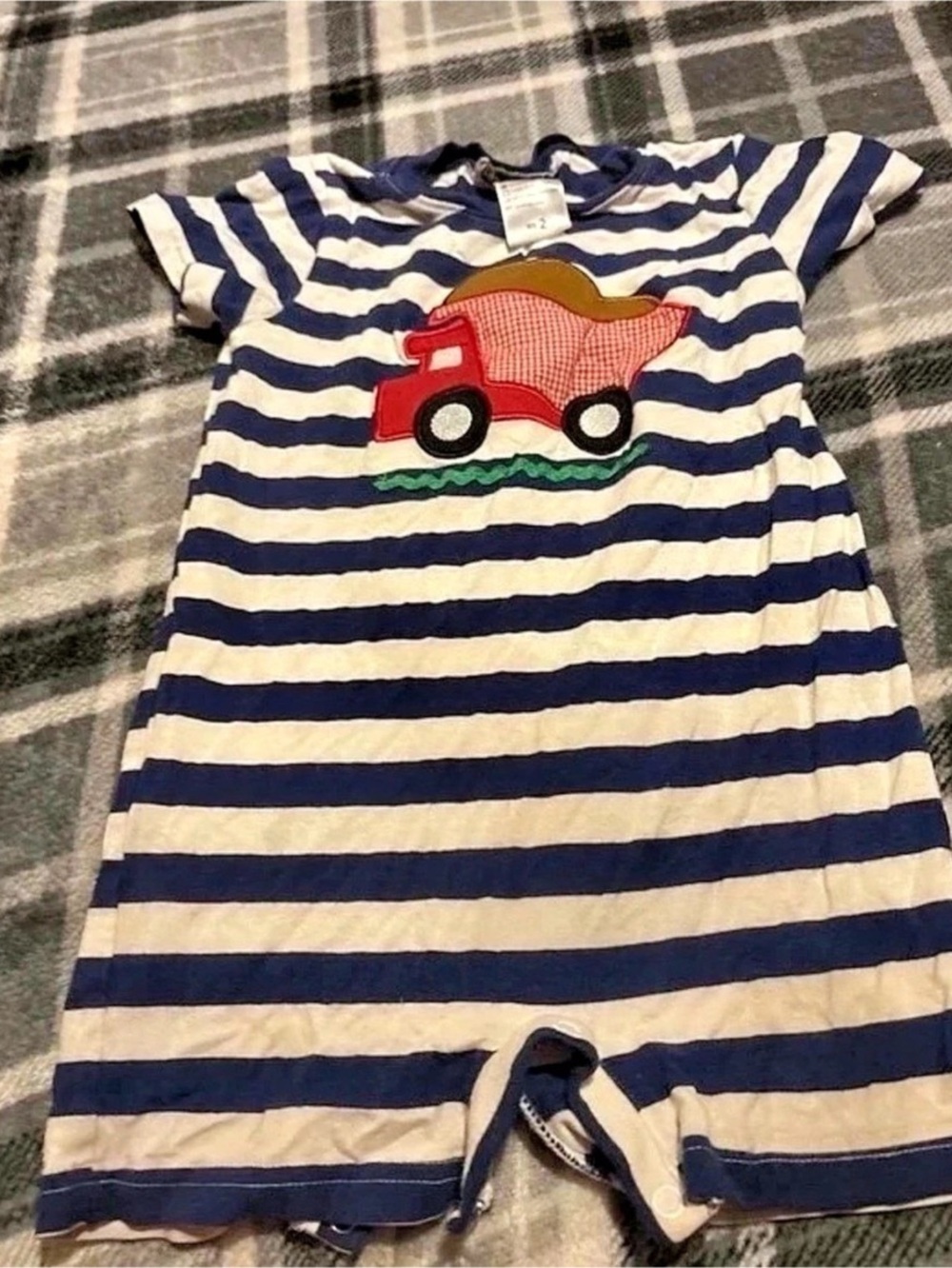 Smocking Bug  Striped Fire Truck Romper Size 2